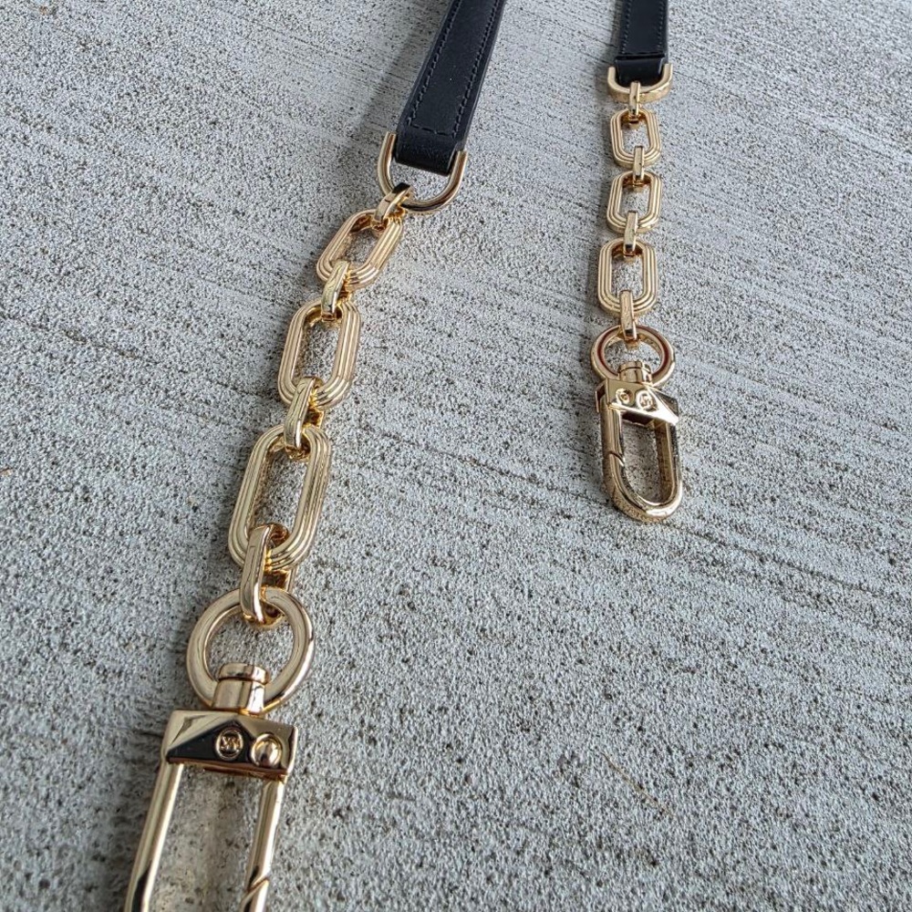 Michael Kors Black Leather Gold Chain Shoulder Strap 19” New - Picture 2 of 4